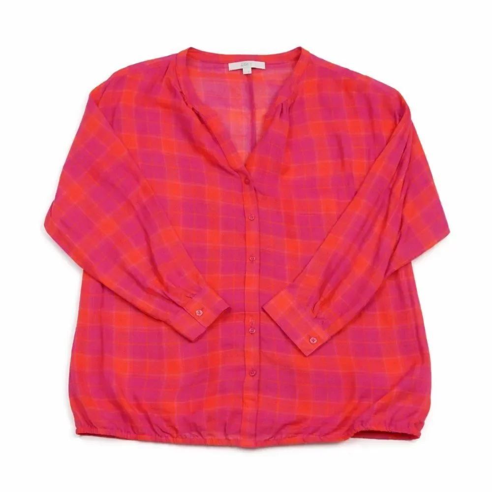 LOFT Button Tunic Top Vibrant Plaid Shirt Long Sleeve Casual Relaxed Fit Top S